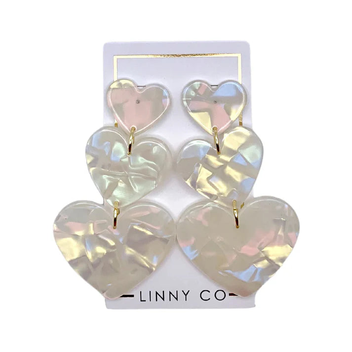 Linny Co | Penny Heart Drop Earrings in Clear Iridescent (Pre-Order)