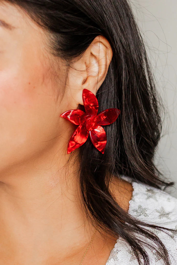 Linny Co | Annie Flower Drop Earrings in Pearlized Red