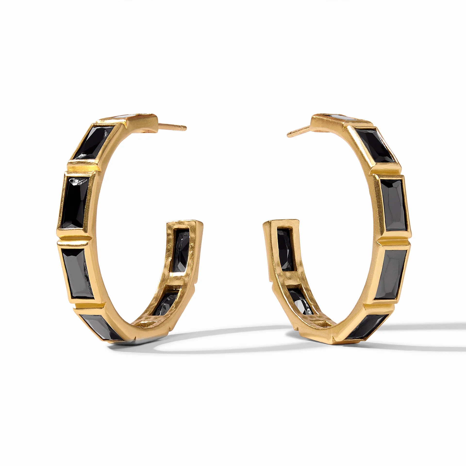 Julie Vos | Antonia Large Hoop Earrings with Obsidian Black Crystals in Gold - bestdisneylandrvpark