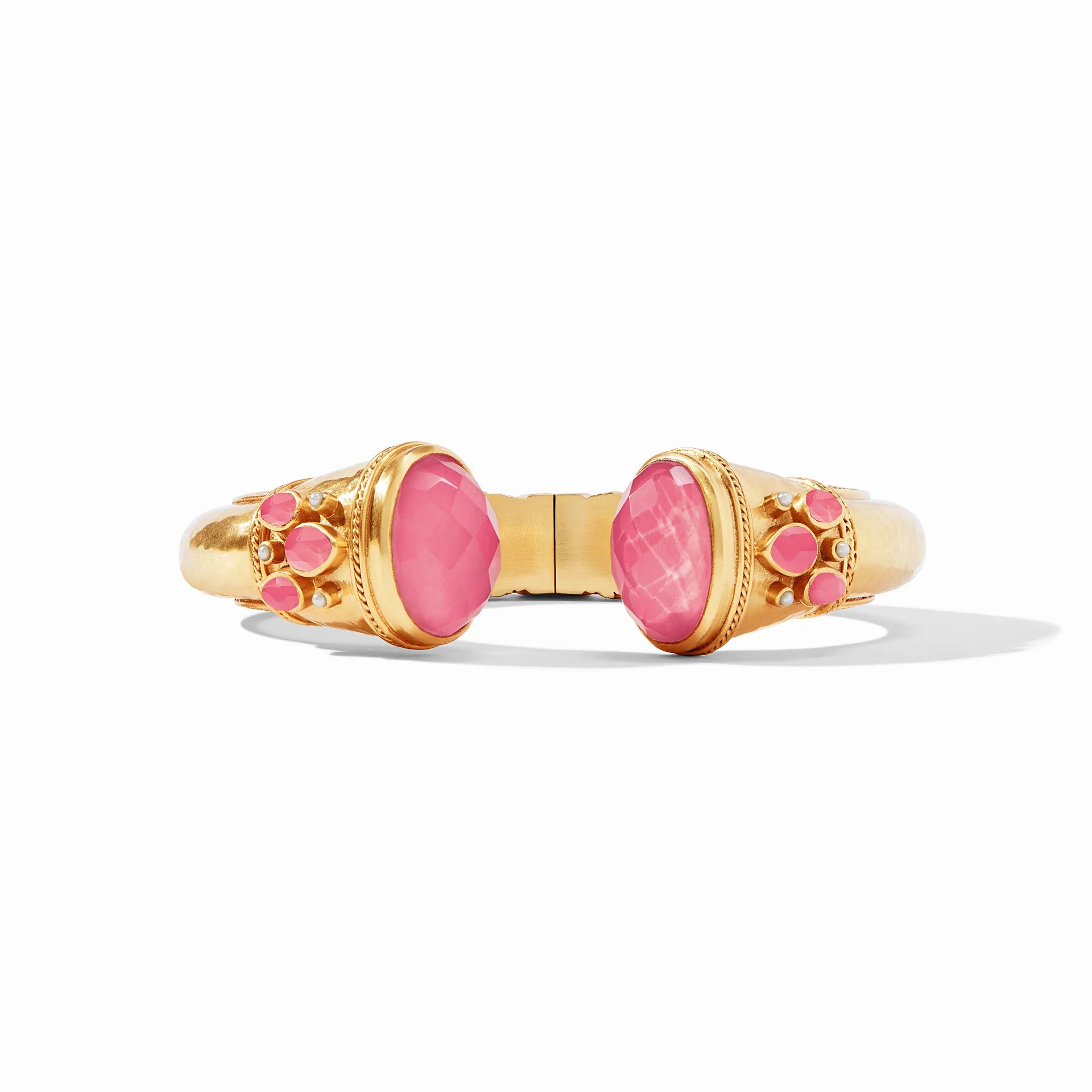 Julie Vos | Cannes Cuff Bracelet with Iridescent Peony Pink Crystals in Gold - bestdisneylandrvpark