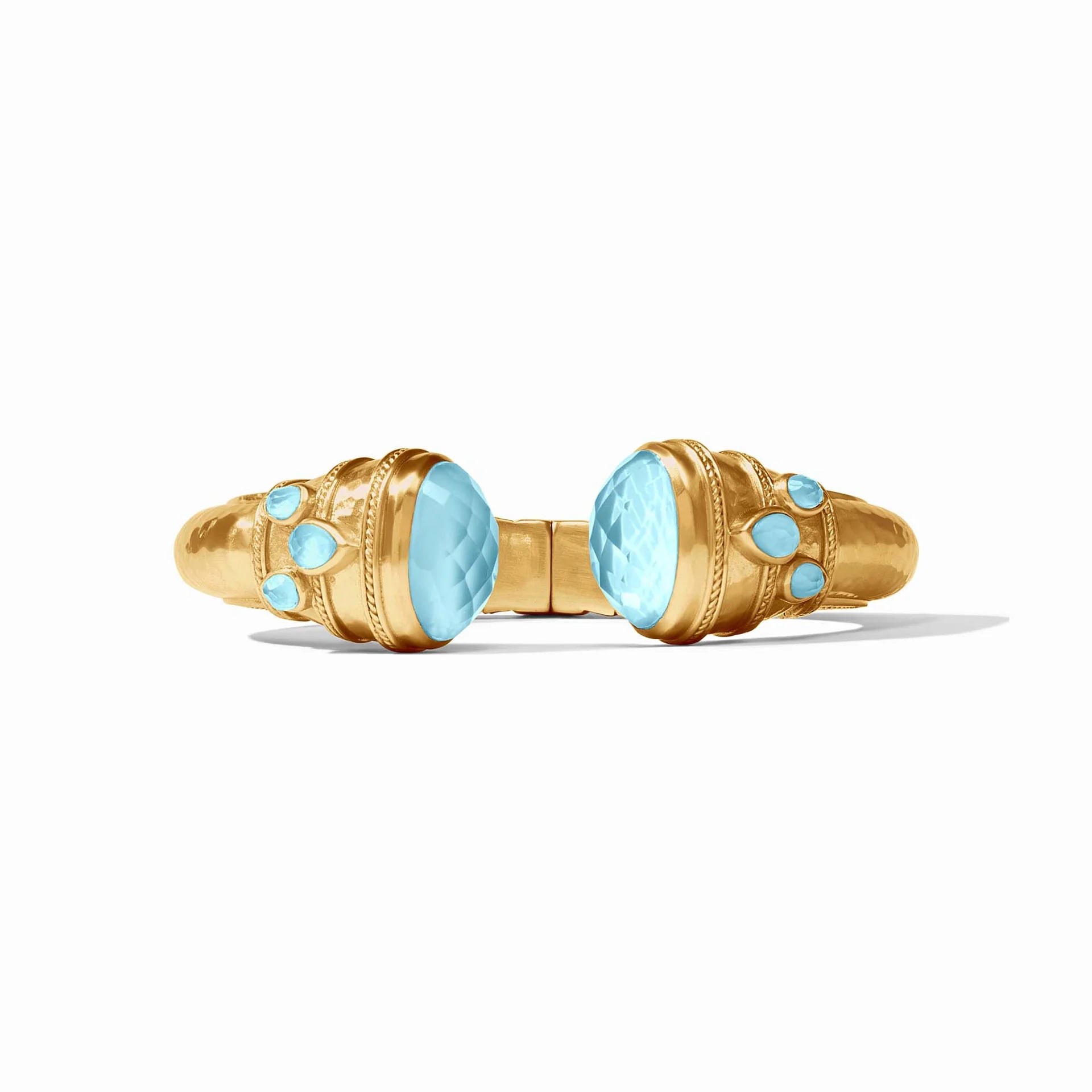 Julie Vos | Cannes Cuff Bracelet with Iridescent Capri Blue Crystals in Gold - bestdisneylandrvpark