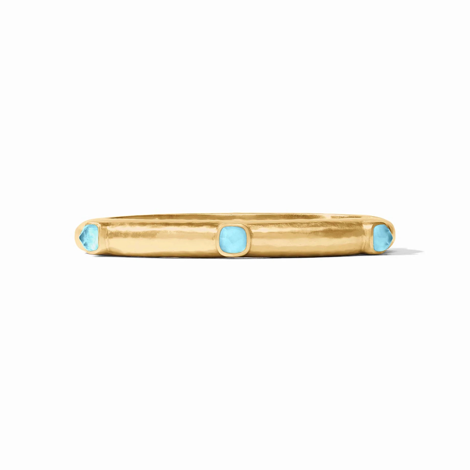 Julie Vos | Catalina Hinge Bangle with Iridescent Capri Blue Crystals in Gold - bestdisneylandrvpark