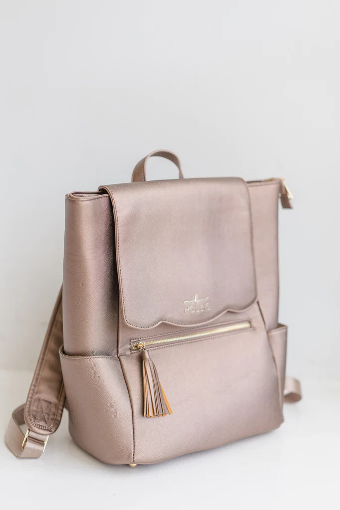 Hollis | Frilly Full Size Backpack in Metallic Mocha - bestdisneylandrvpark