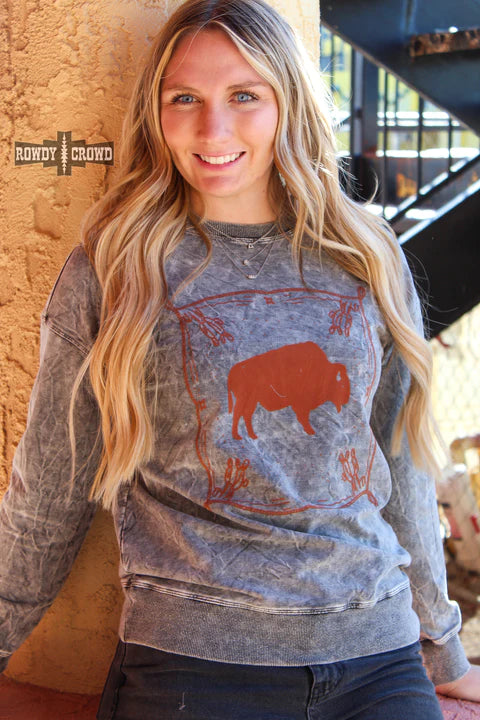 Online Exclusive | Blazing Buffalo Long Sleeve Sweater in Grey - bestdisneylandrvpark