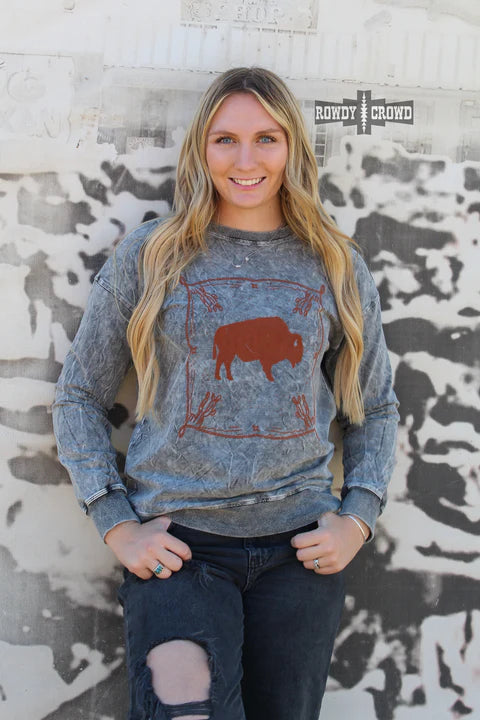 Online Exclusive | Blazing Buffalo Long Sleeve Sweater in Grey - bestdisneylandrvpark