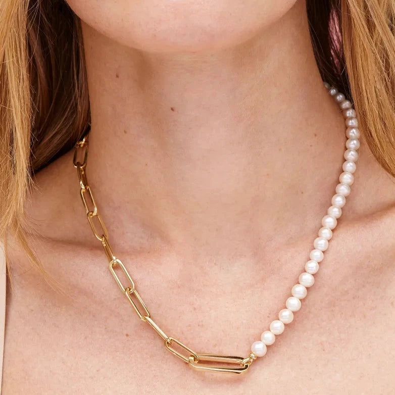 Kendra Scott | Ashton Gold Half Chain White Pearl Necklace - bestdisneylandrvpark