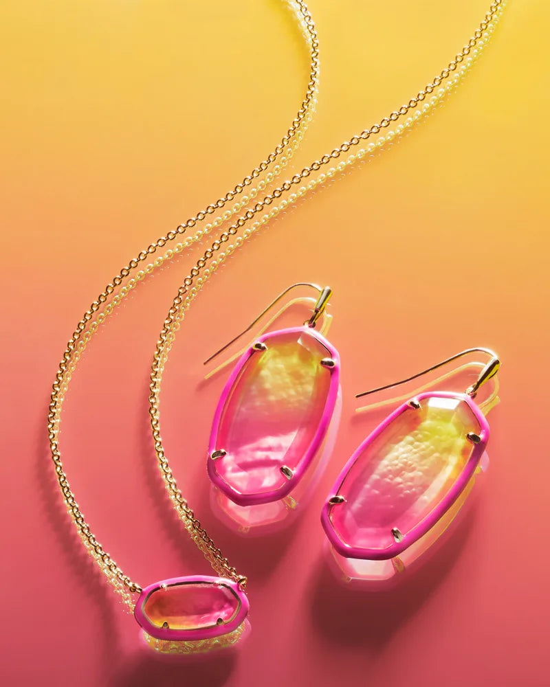 Kendra Scott | Elle Gold Enamel Framed Drop Earrings in Sunset Ombre Illusion - bestdisneylandrvpark