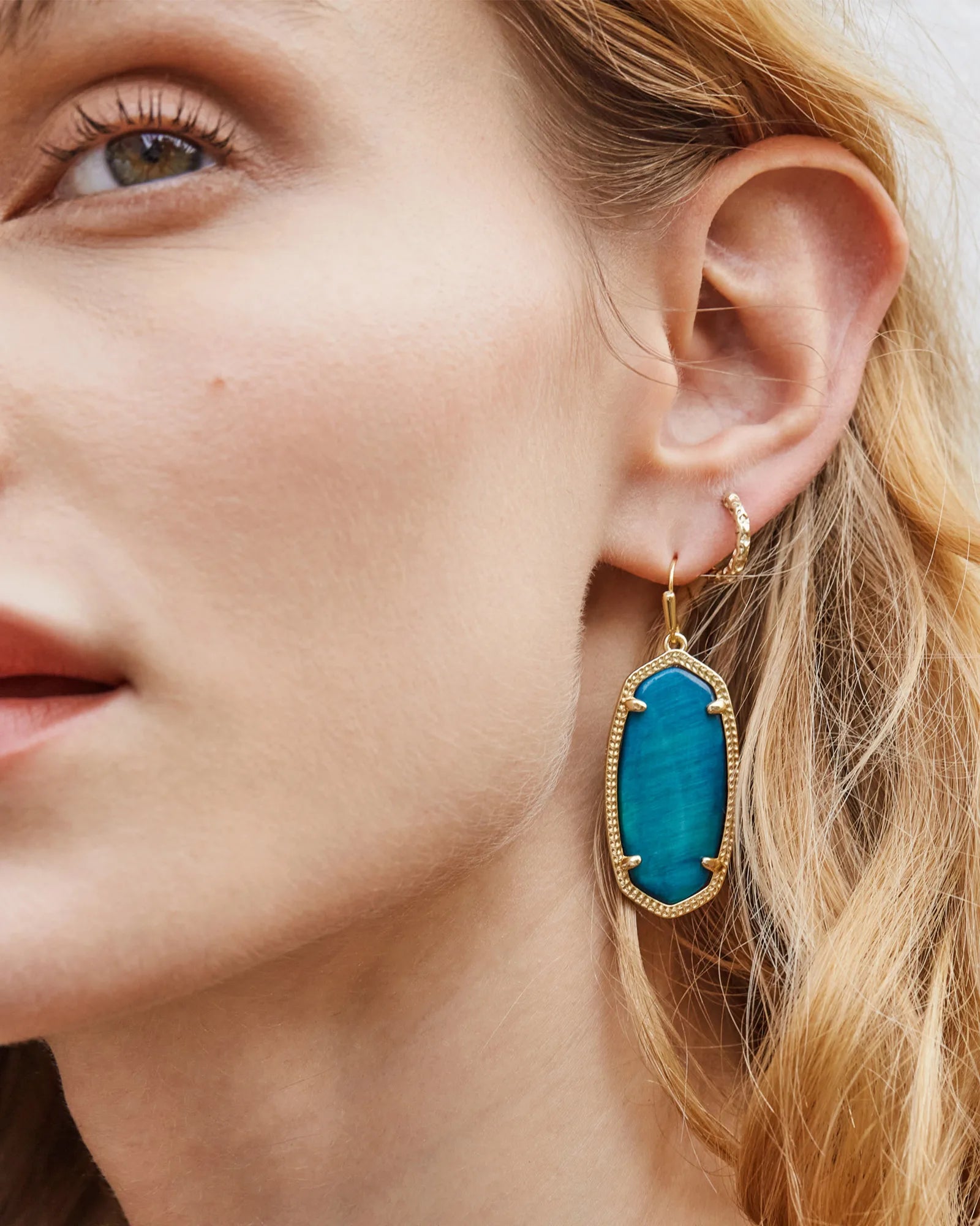 Kendra Scott | Elle Gold Drop Earrings in Teal Tiger's Eye - bestdisneylandrvpark