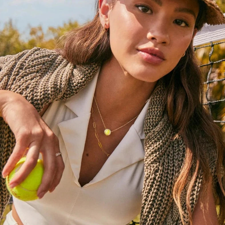 Kendra Scott | Tennis Silver Short Pendant Necklace in Chartreuse Magnesite