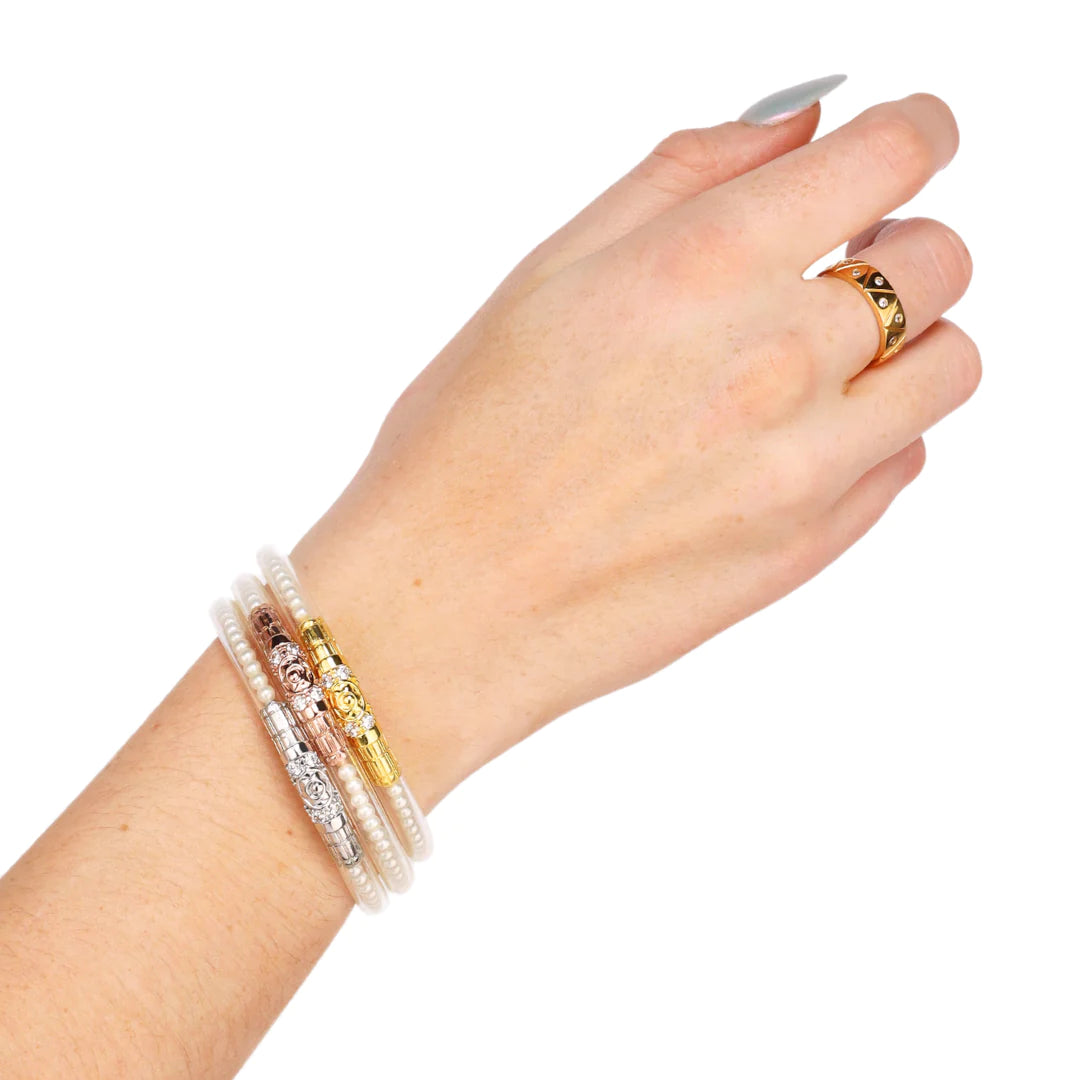 BuDhaGirl | Set of Three | Three Queens All Weather Bangles in White Pearl - bestdisneylandrvpark