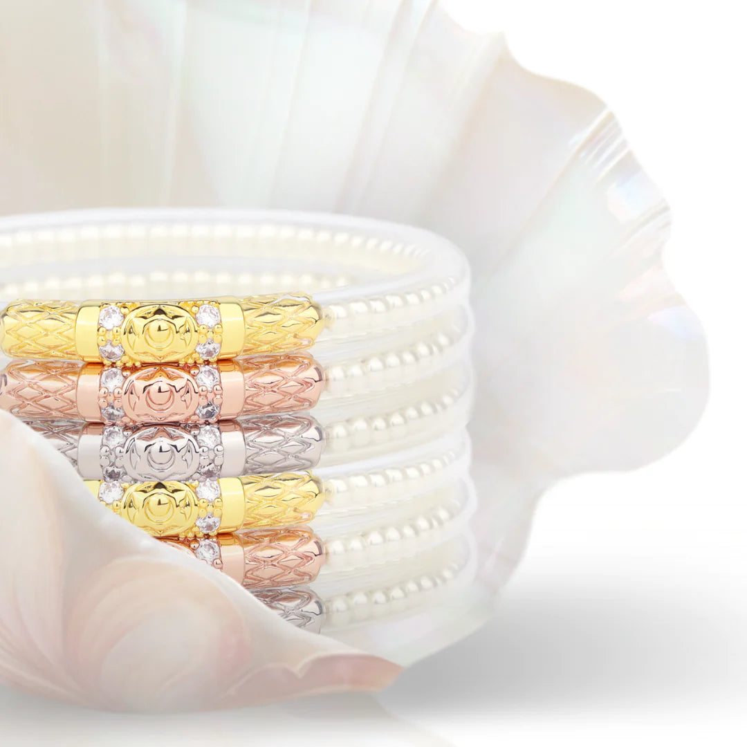 BuDhaGirl | Set of Three | Three Queens All Weather Bangles in White Pearl - bestdisneylandrvpark