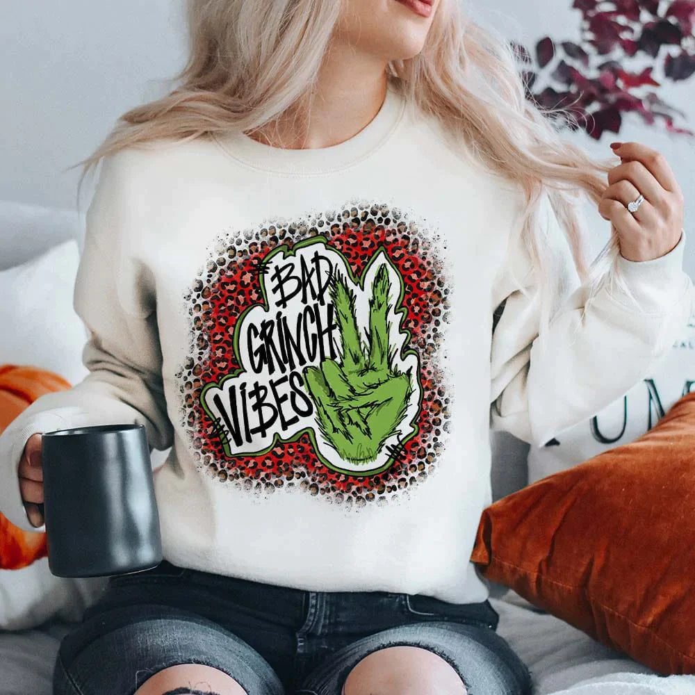 Online Exclusive | Bad Grinch Vibes Long Sleeve Graphic Fleece Sweatshirt in White - bestdisneylandrvpark