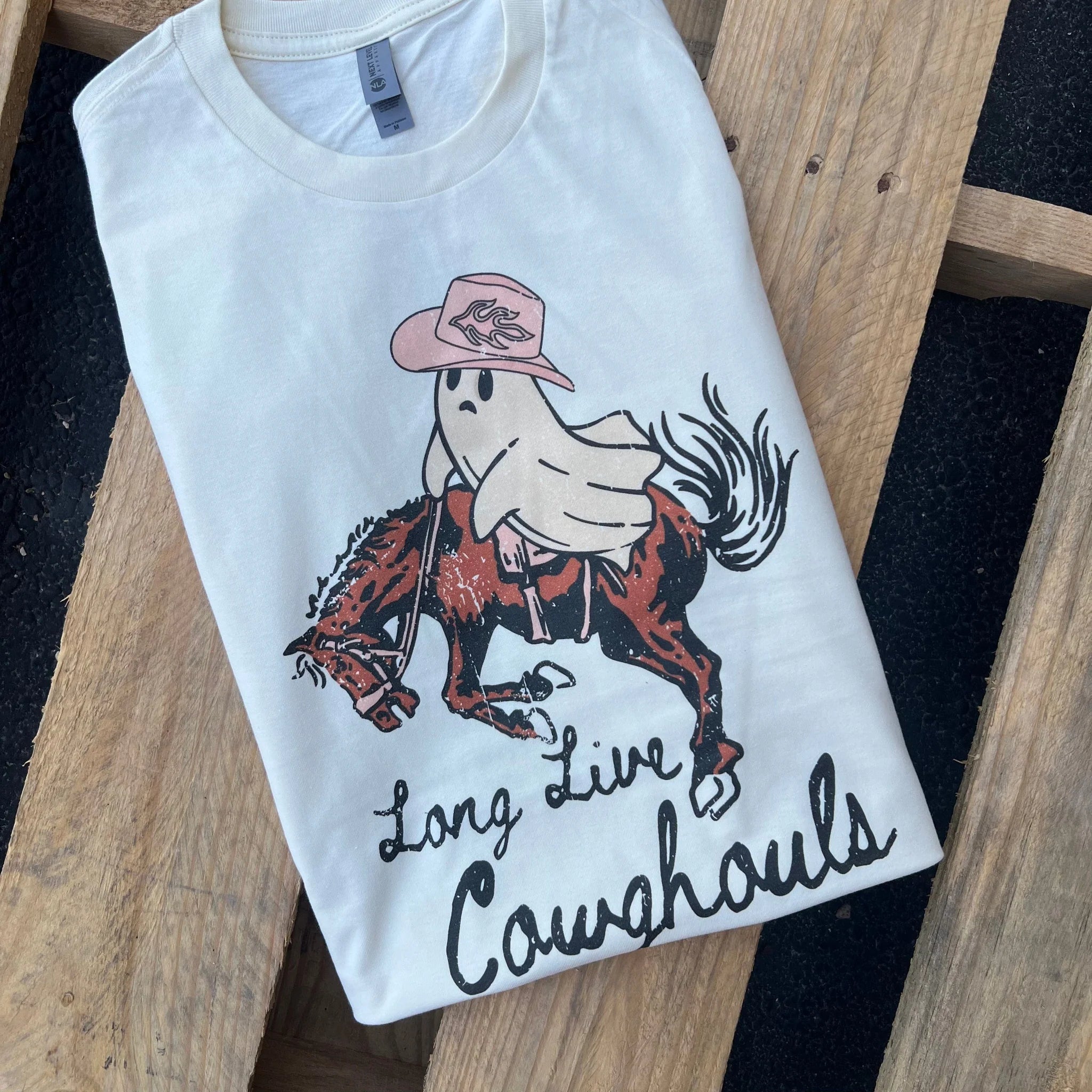 Online Exclusive | Bucking Horse Ghost Long Live Cowghouls Short Sleeve Graphic Tee in Cream - bestdisneylandrvpark