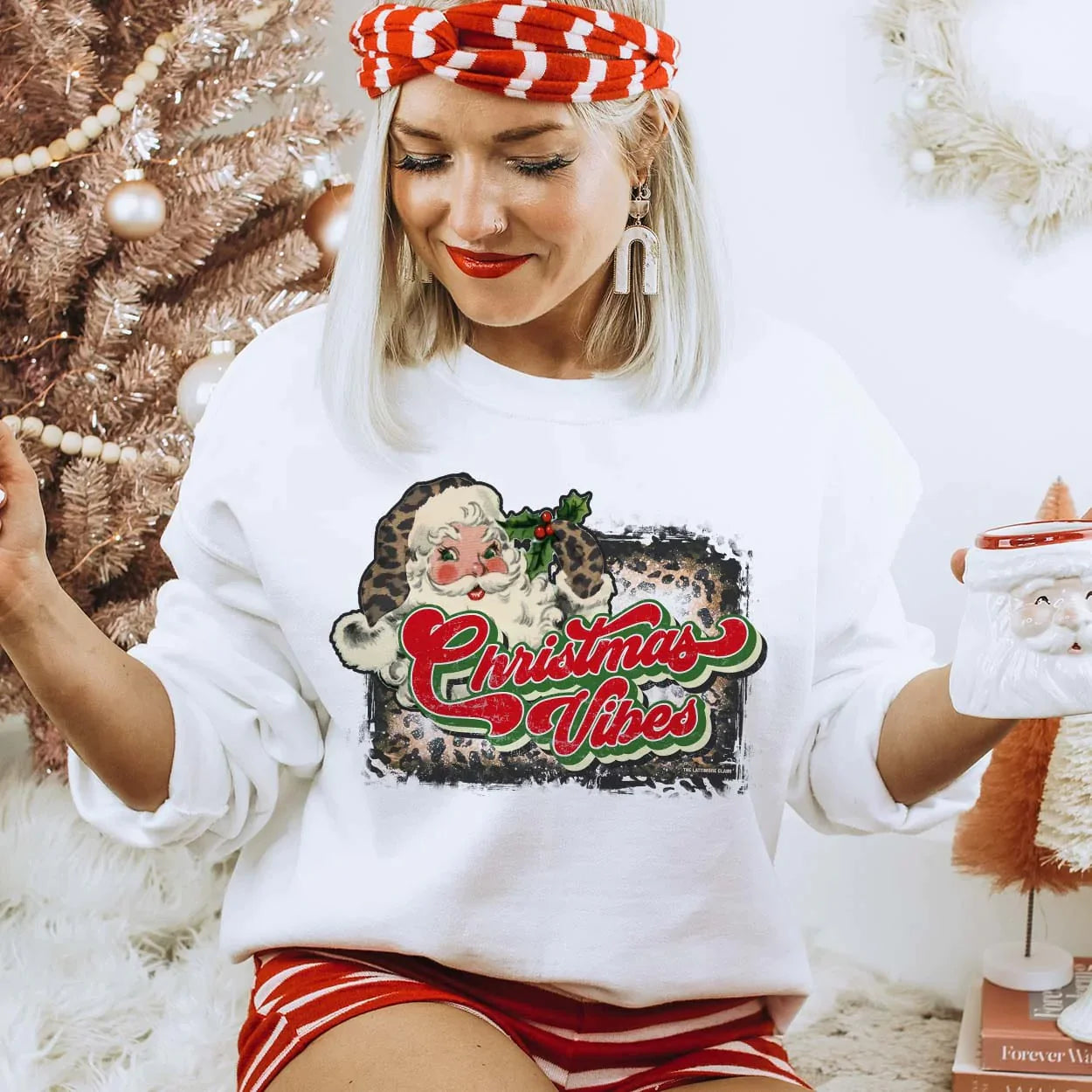 Online Exclusive | Christmas Vibes Long Sleeve Graphic Fleece Sweatshirt in White - bestdisneylandrvpark