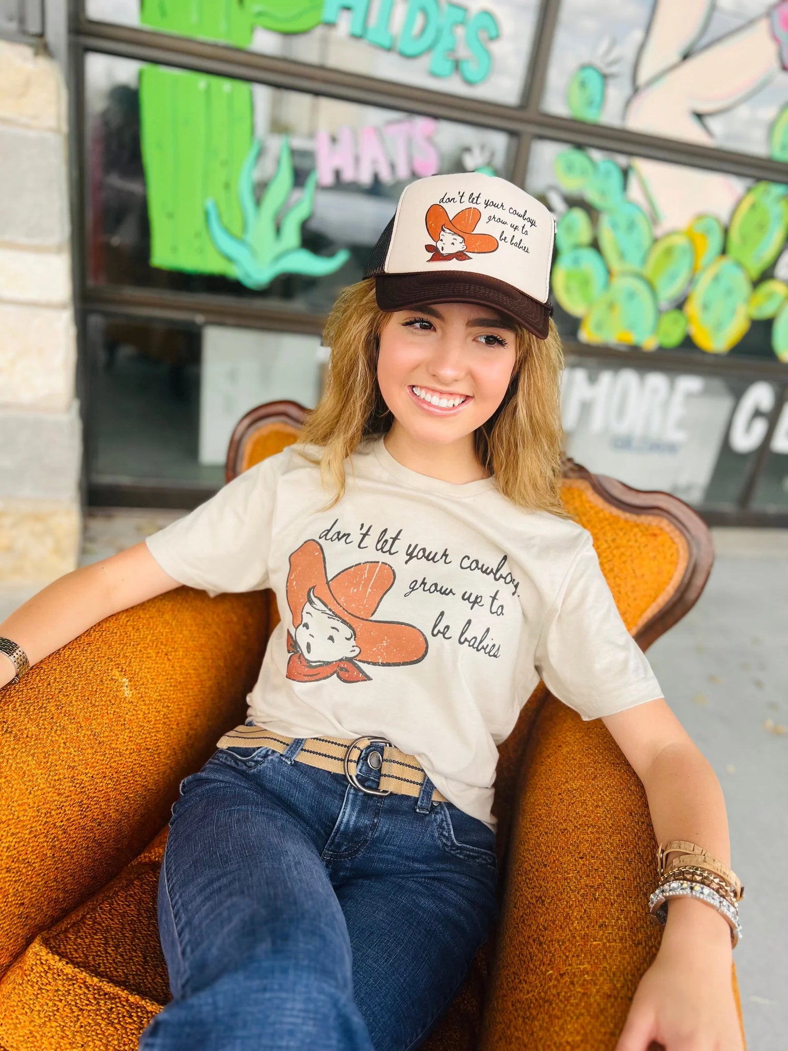 Online Exclusive |Don't Let Your Cowboys Grow Up To Be Babies Graphic Tee in Cream - bestdisneylandrvpark