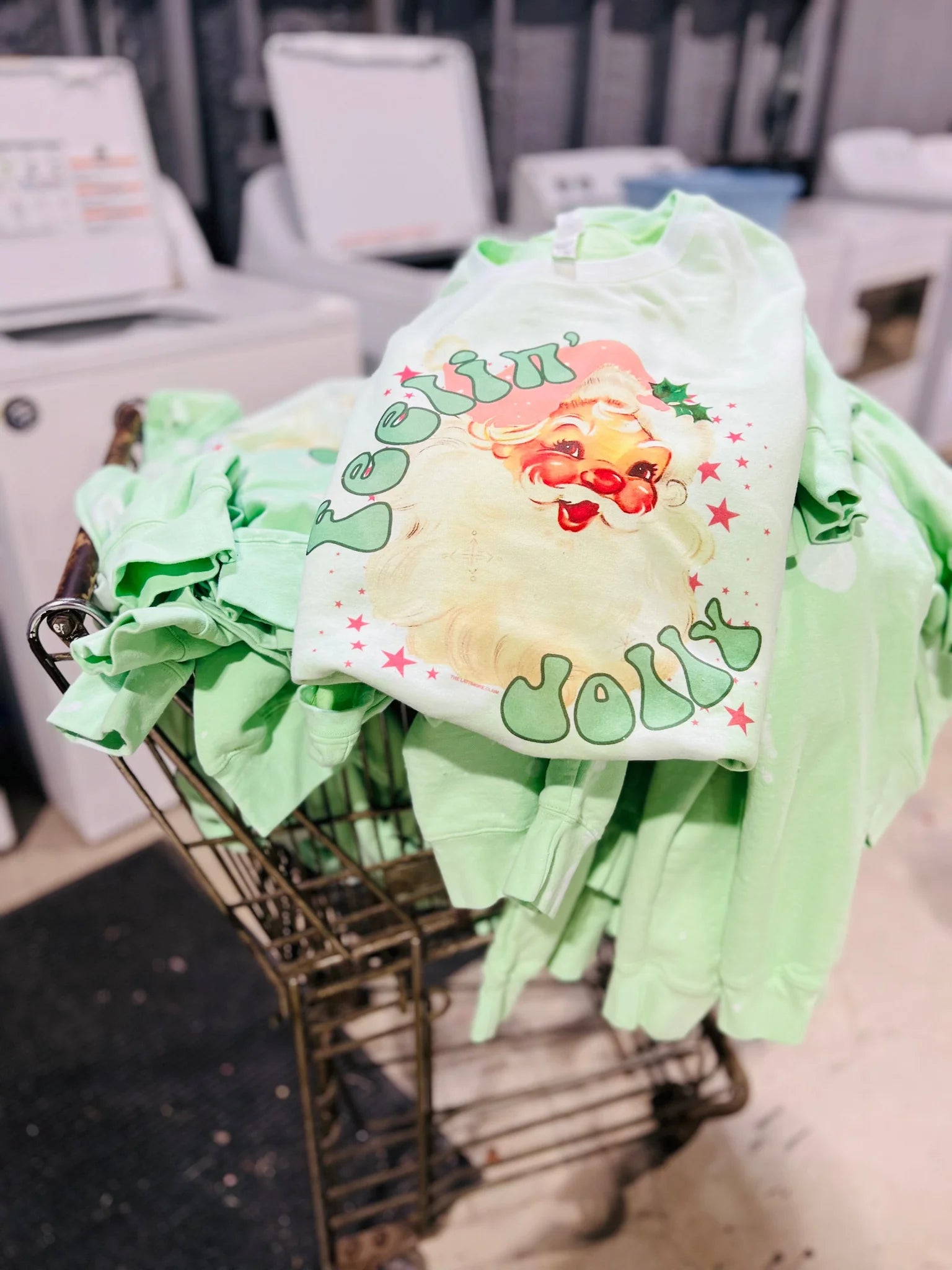 Online Exclusive | Feelin' Jolly Splatter Bleach Graphic Sweatshirt in Mint - bestdisneylandrvpark