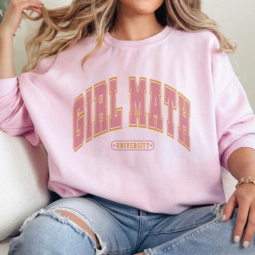 Online Exclusive | Girl Math University Long Sleeve Graphic Sweatshirt in Pink - bestdisneylandrvpark