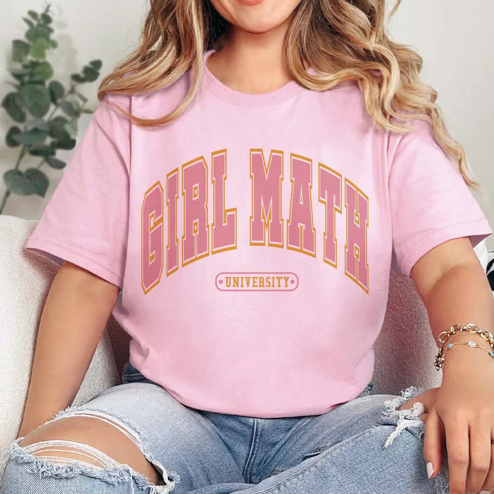 Online Exclusive | Girl Math University Short Sleeve Graphic Tee in Pink - bestdisneylandrvpark