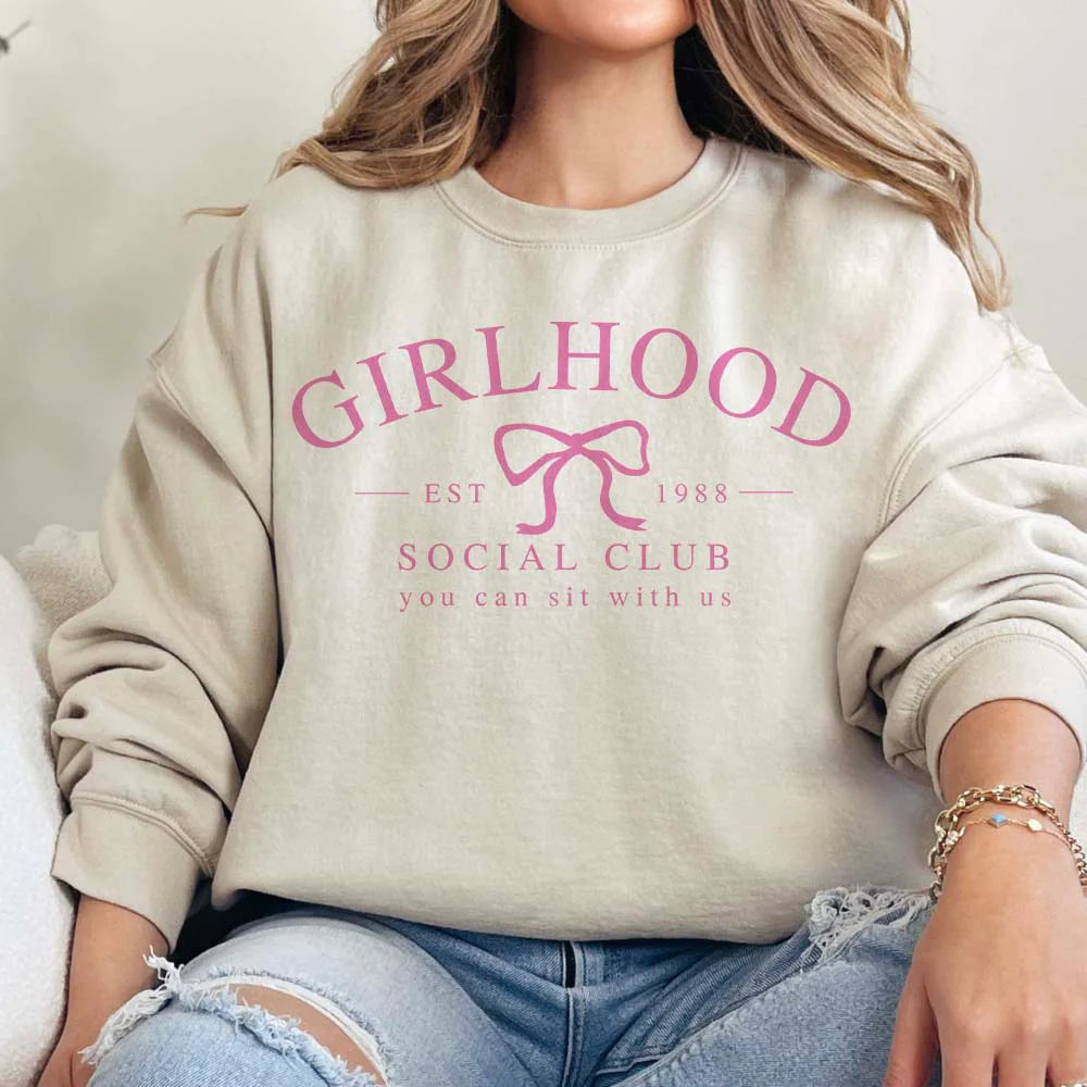 Online Exclusive | Girlhood Social Club Long Sleeve Graphic Sweatshirt in Cream - bestdisneylandrvpark