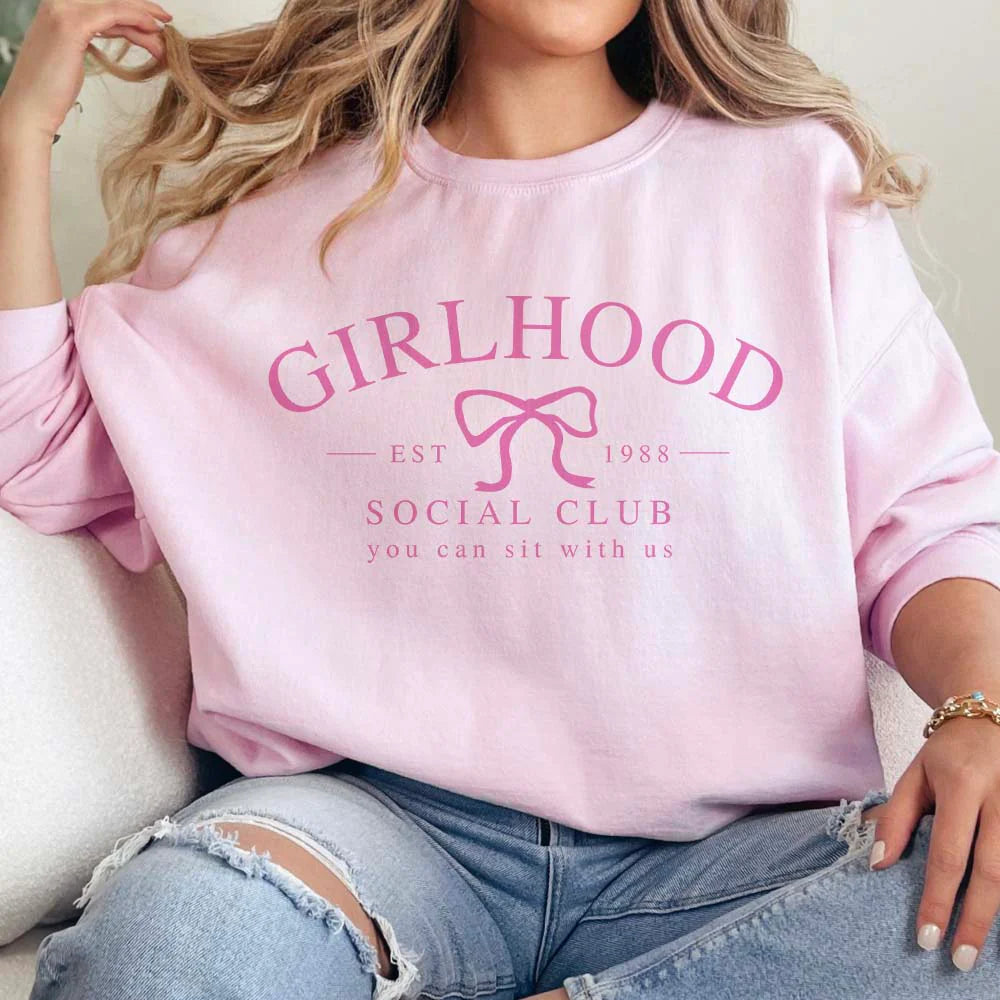 Online Exclusive | Girlhood Social Club Long Sleeve Graphic Sweatshirt in Pink - bestdisneylandrvpark