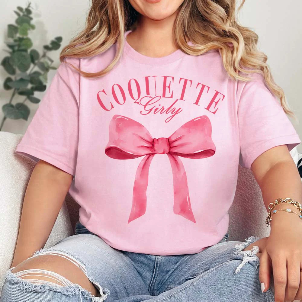 Online Exclusive | Girly Coquette Short Sleeve Graphic Tee in Pink - bestdisneylandrvpark