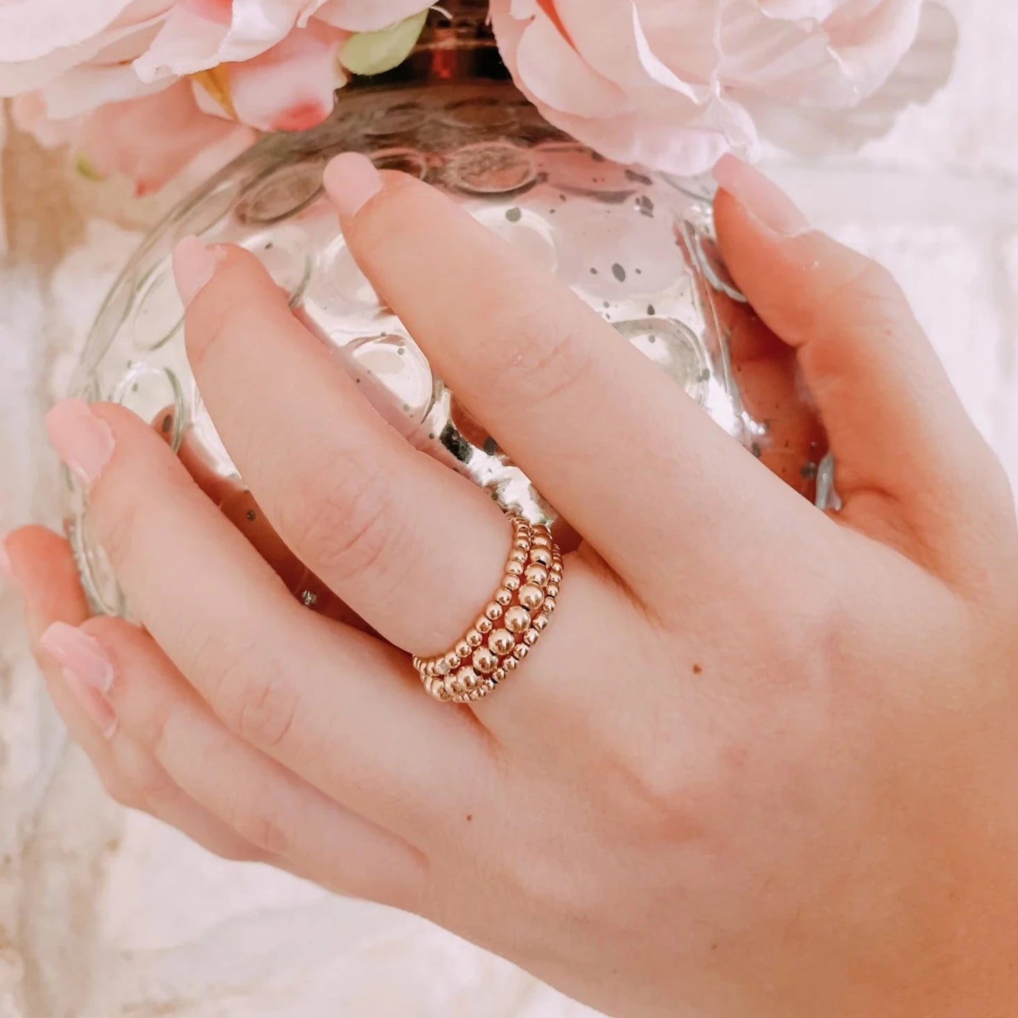 Beaded Blondes | Lexi 2MM Beaded Band Ring in Gold - bestdisneylandrvpark