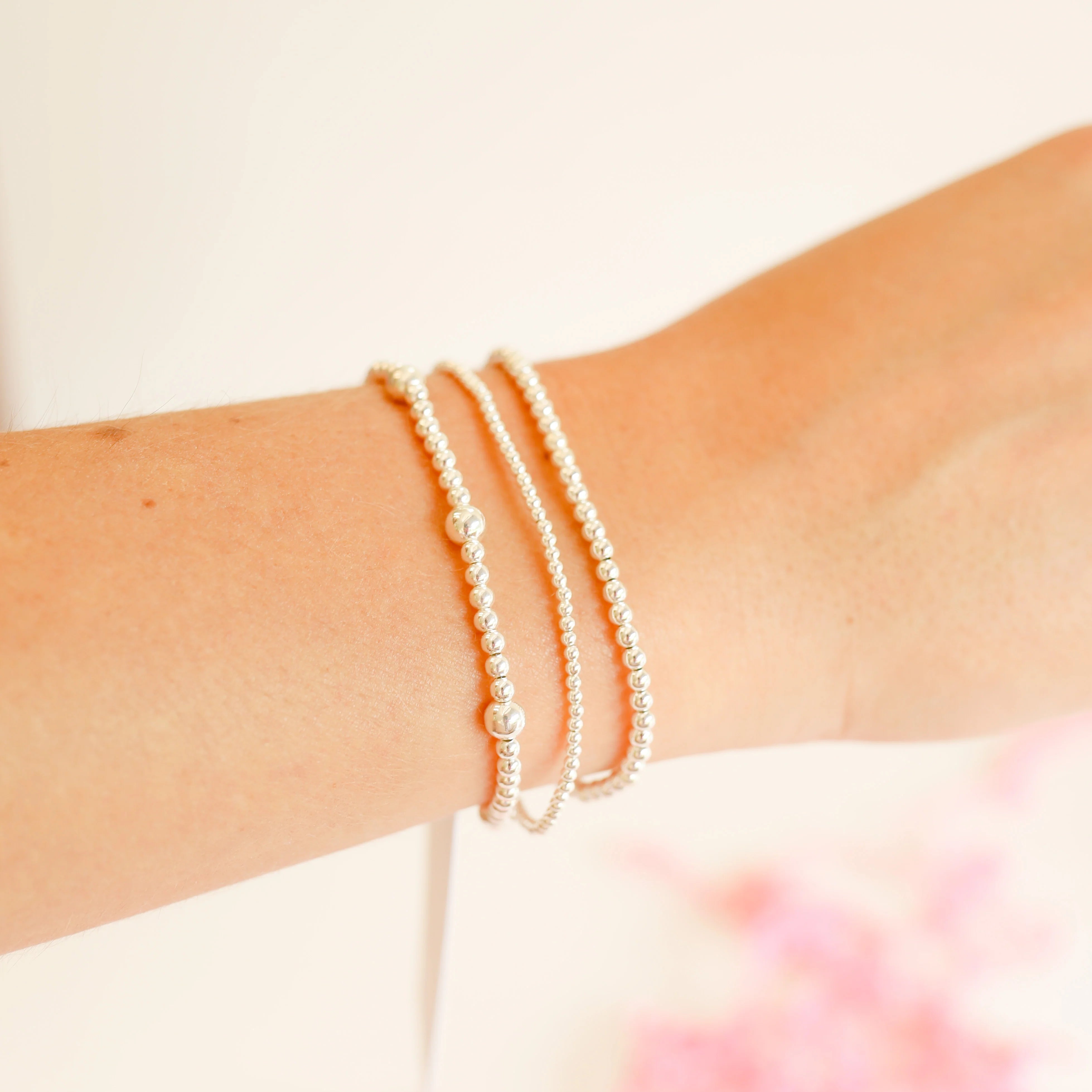 Beaded Blondes | Set of Three | Dainty Everyday Bracelet Stack in Silver - bestdisneylandrvpark