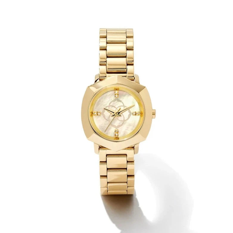 Kendra Scott | Dira Gold Tone Stainless Steel 28mm Watch in Ivory Mother-of-Pearl