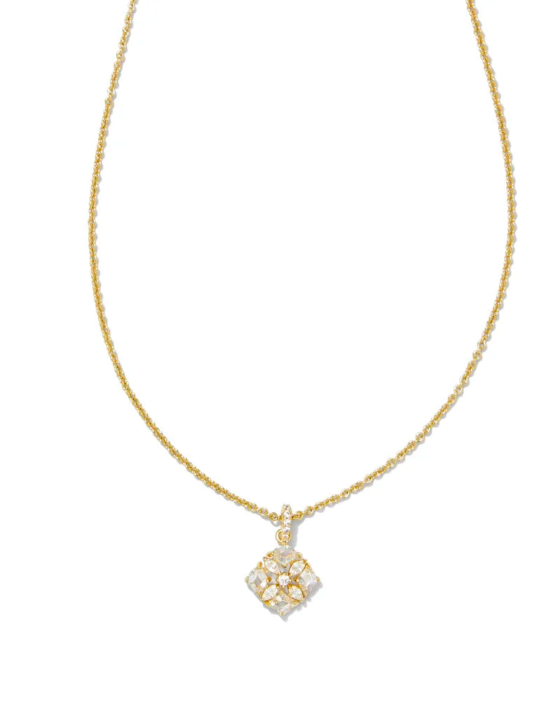 Kendra Scott | Dira Gold Crystal Short Pendant Necklace in White Crystal - bestdisneylandrvpark