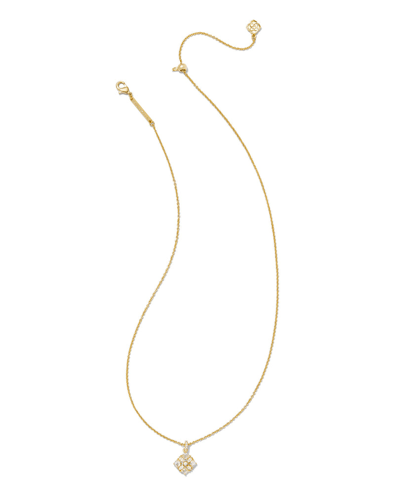 Kendra Scott | Dira Gold Crystal Short Pendant Necklace in White Crystal - bestdisneylandrvpark