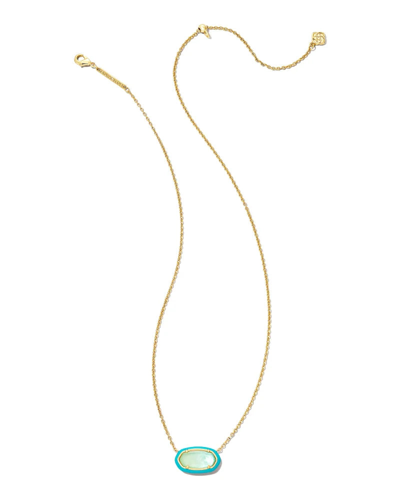 Kendra Scott | Elisa Gold Enamel Framed Short Pendant Necklace in Sea Green Ombre Illusion - bestdisneylandrvpark