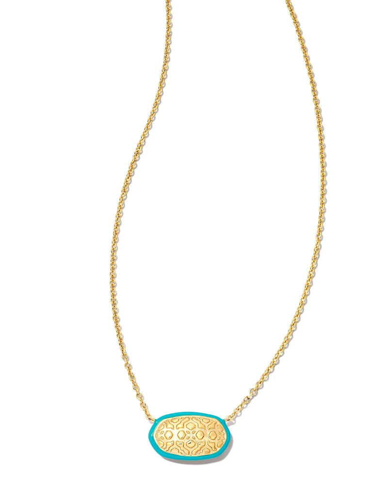 Kendra Scott | Elisa Gold Enamel Framed Short Pendant Necklace in Sea Green Ombre Illusion - bestdisneylandrvpark