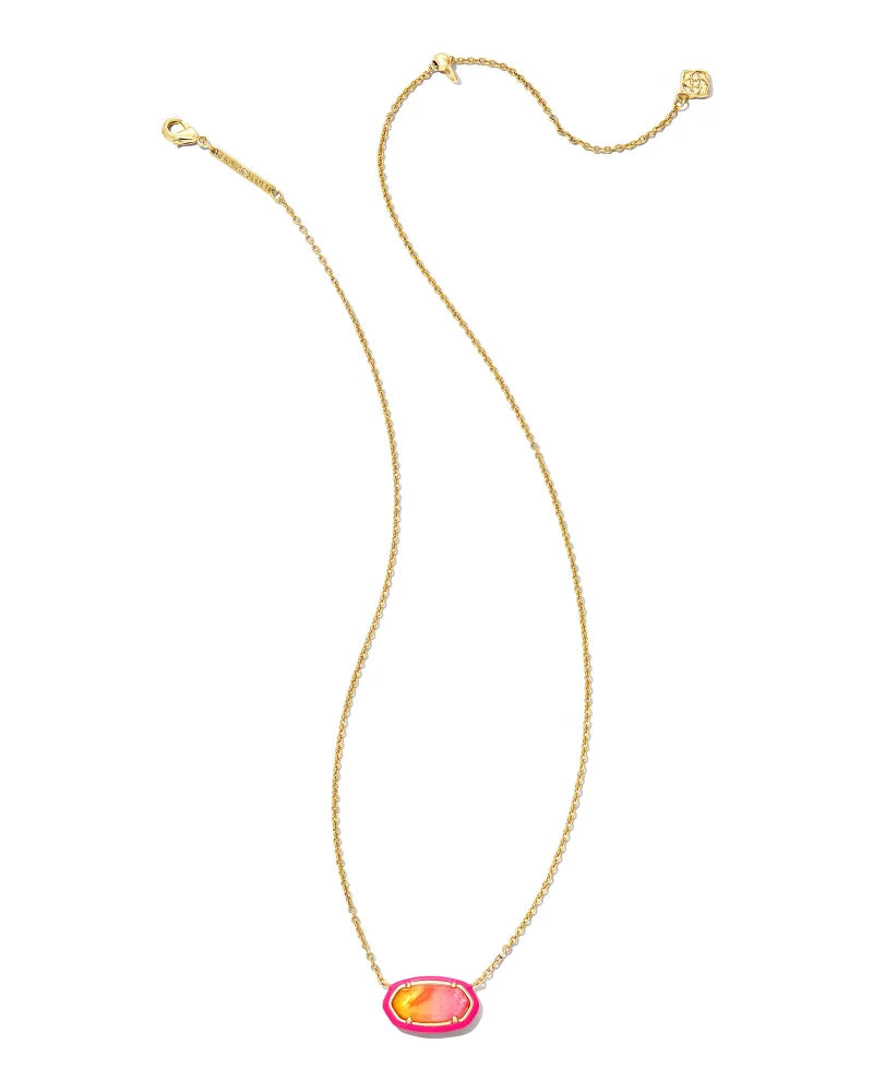 Kendra Scott | Elisa Gold Enamel Framed Short Pendant Necklace in Sunset Ombre Illusion - bestdisneylandrvpark