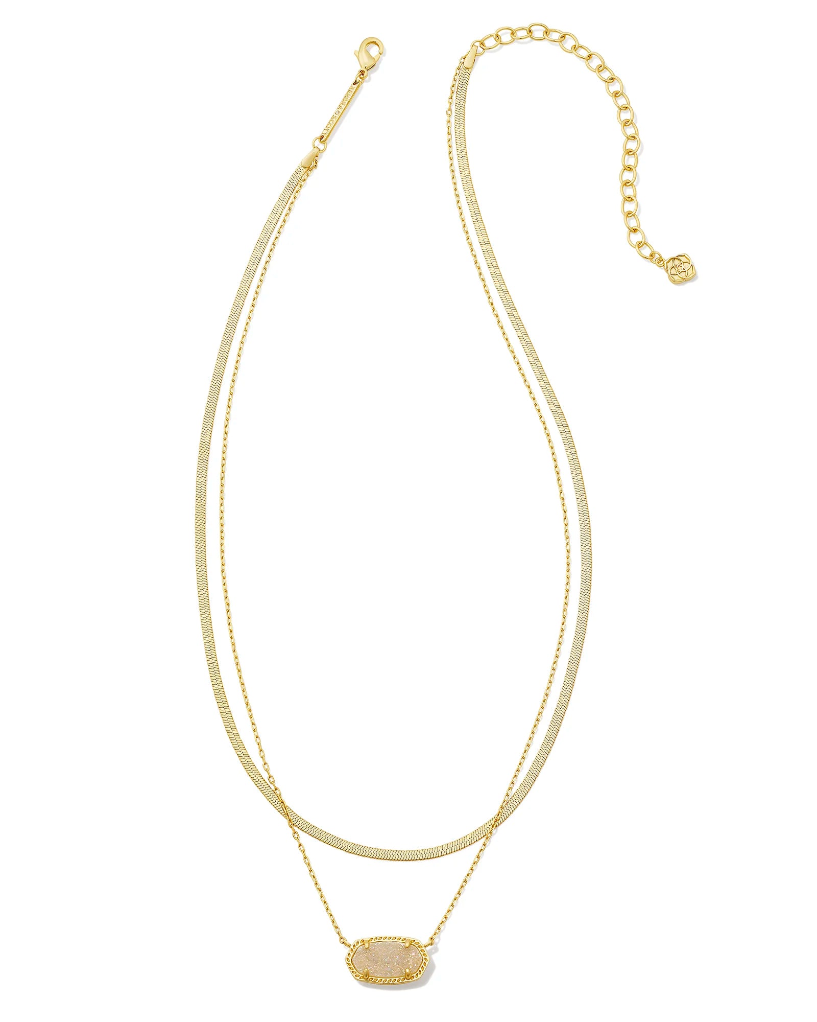 Kendra Scott | Elisa Herringbone Gold Multi Strand Necklace in Iridescent Drusy - bestdisneylandrvpark