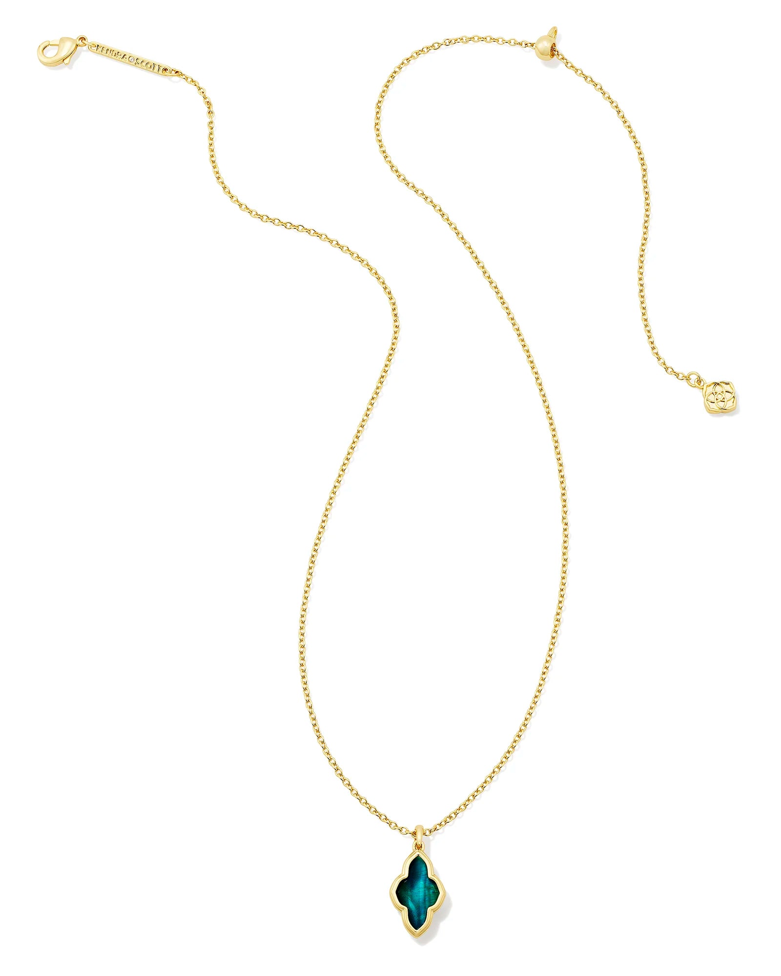 Kendra Scott | Framed Abbie Gold Short Pendant Necklace in Teal Tiger's Eye - bestdisneylandrvpark