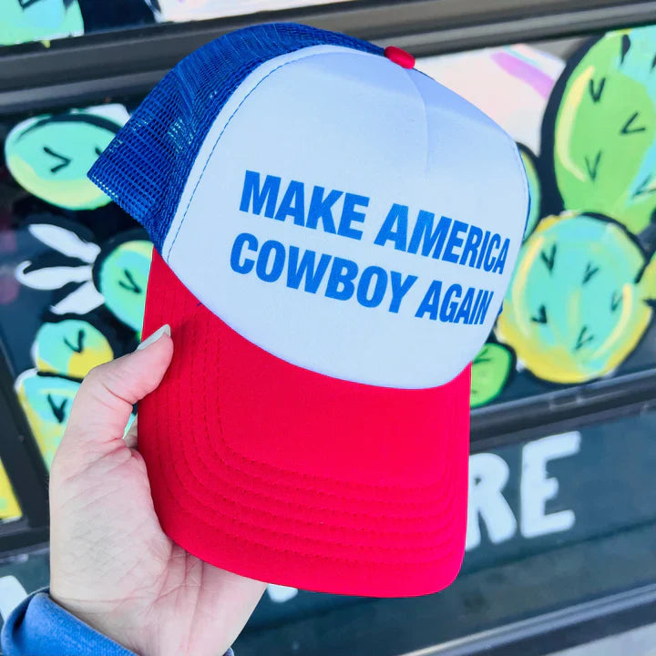 Online Exclusive | Make America Cowboy Again Foam Trucker Cap in Red, White, & Blue - bestdisneylandrvpark