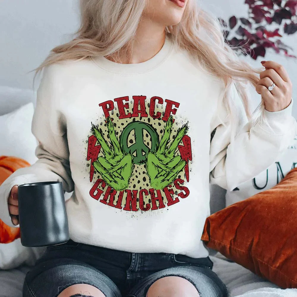 Online Exclusive | Peace Grinches Long Sleeve Graphic Fleece Sweatshirt in White - bestdisneylandrvpark