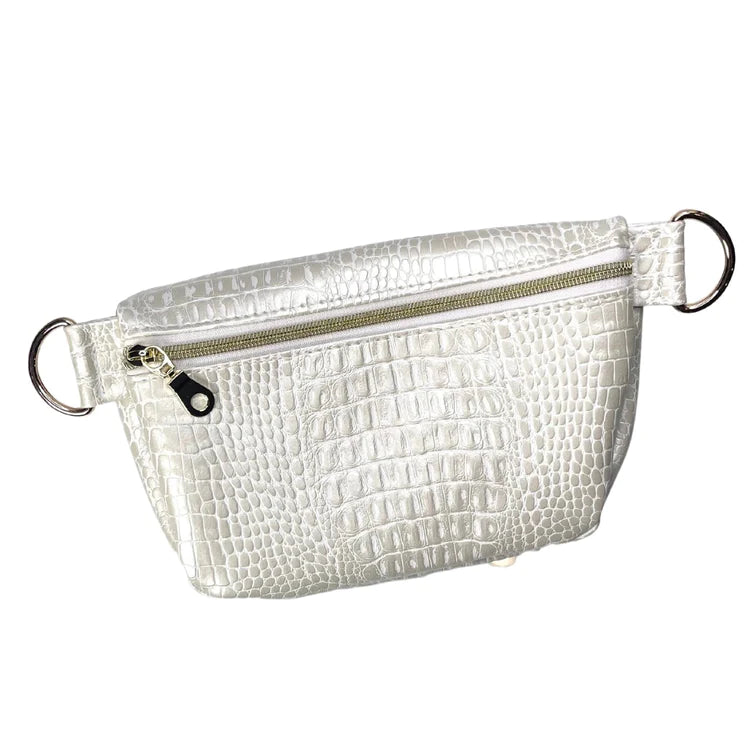 Makeup Junkie | Shade of Pearl Sidekick with Back Zipper in Pearl White Croc Print - bestdisneylandrvpark