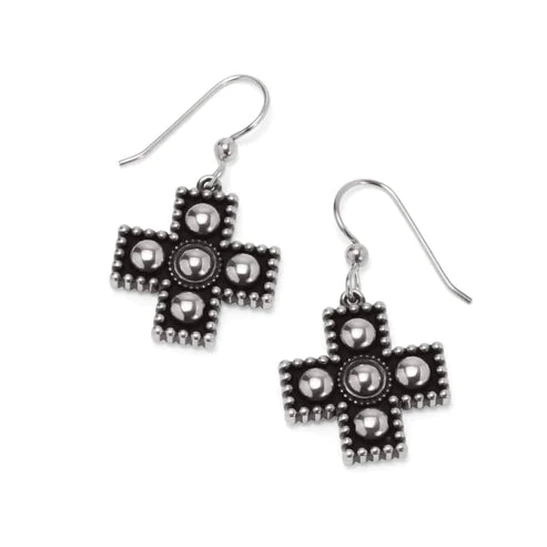 Brighton | Pretty Tough Small Cross Drop Earrings in Silver Tone - bestdisneylandrvpark