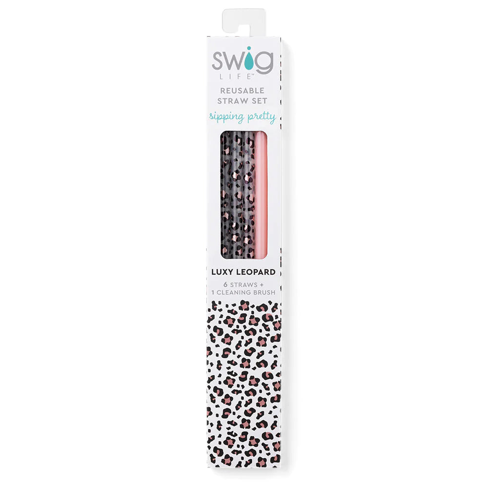 Swig | Luxy Leopard + Blush  Reusable Straw Set - bestdisneylandrvpark