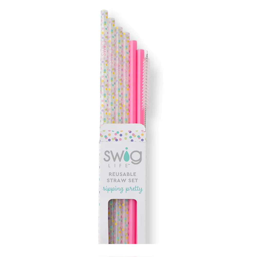 Swig | Confetti + Pink Reusable Straw Set - bestdisneylandrvpark