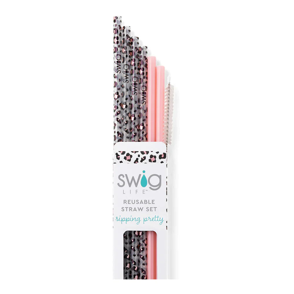 Swig | Luxy Leopard + Blush  Reusable Straw Set - bestdisneylandrvpark