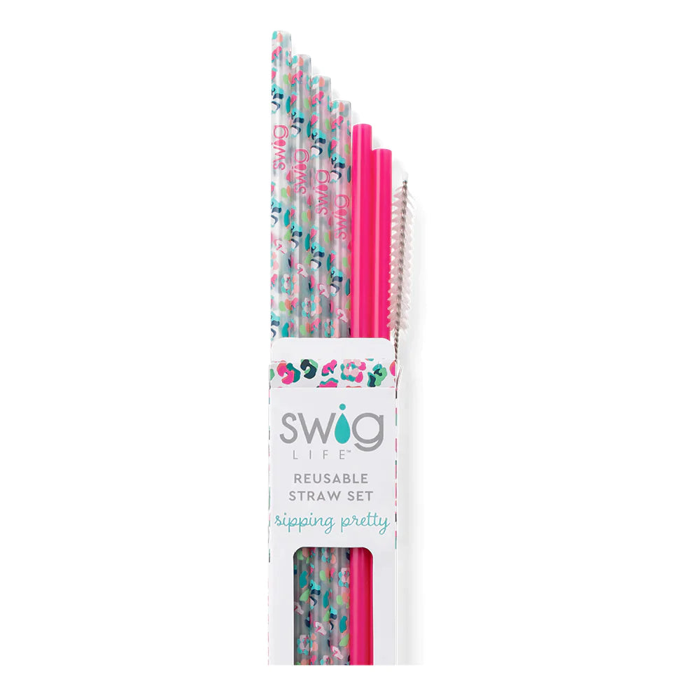 Swig | Party Animal + Hot Pink  Reusable Straw Set - bestdisneylandrvpark