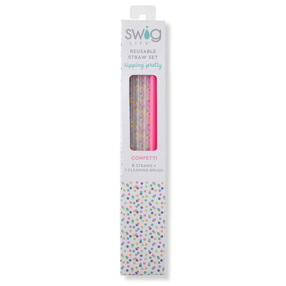 Swig | Confetti + Pink Reusable Straw Set - bestdisneylandrvpark