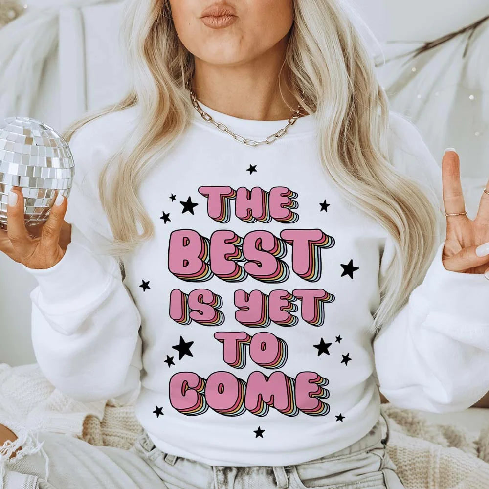 Online Exclusive | The Best Is Yet To Come Graphic Sweatshirt in White - bestdisneylandrvpark