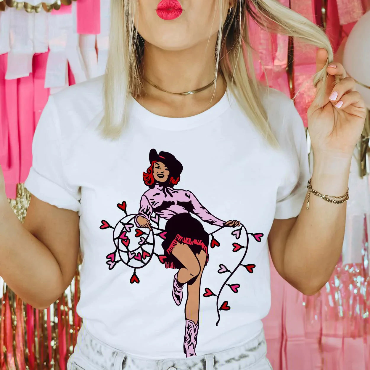 Online Exclusive | Valentine Cowgirl Short Sleeve Graphic Tee in White - bestdisneylandrvpark