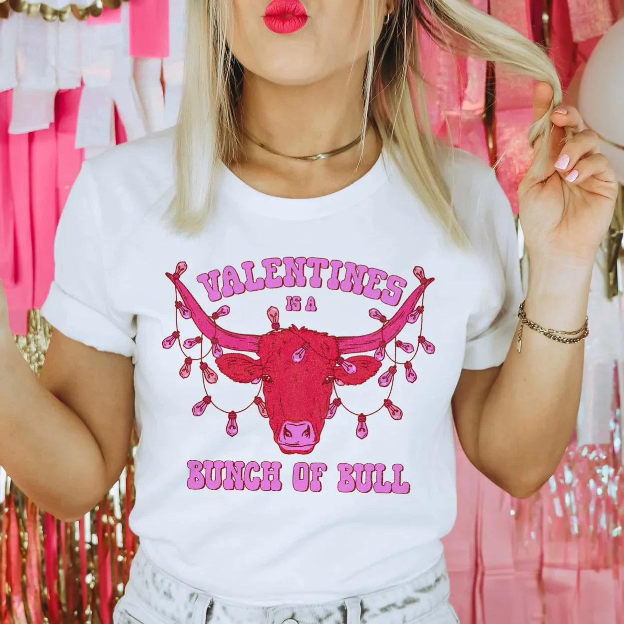 Online Exclusive | Valentines Is A Bunch Of Bull Short Sleeve Graphic Tee in White - bestdisneylandrvpark