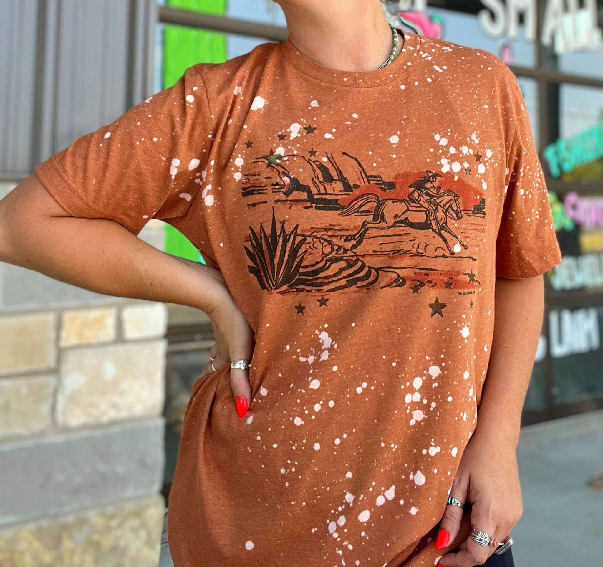 Online Exclusive | Western Cowboy Desert with Stars Short Sleeve Graphic Tee in Harvest Orange - bestdisneylandrvpark