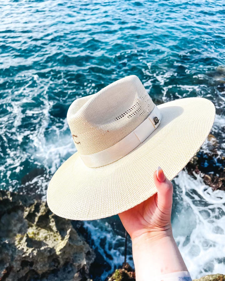 Charlie 1 Horse | Mexico Shore Straw Stiff Brim Hat with Thunderbird in Natural Tan - bestdisneylandrvpark