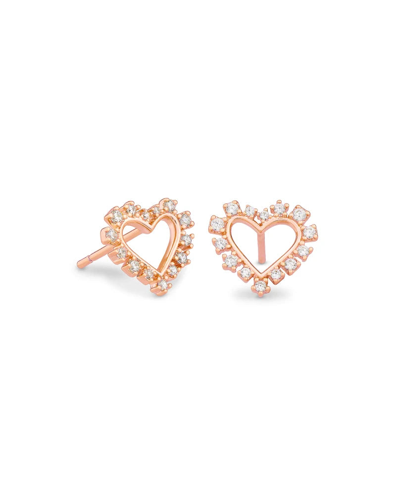 Kendra Scott | Ari Heart Rose Gold Stud Earrings in White Crystal - bestdisneylandrvpark